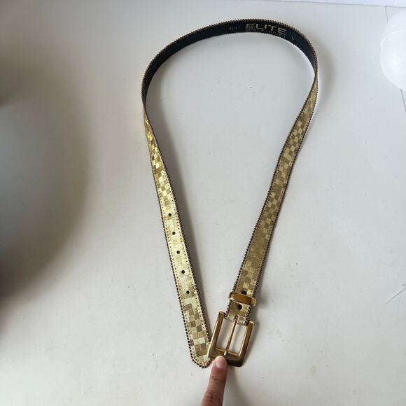 Vtg Elite Gold Check 1980s Womens Belt Size M/L  4011 Beaded Gold Buckle Retro main image 10